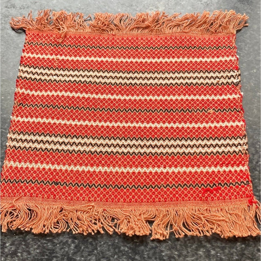 Vtg 1970's  Handmade Romanian Handwoven Fabric Red Classic Romanian Textile Pattern Cotton 8" x 9"