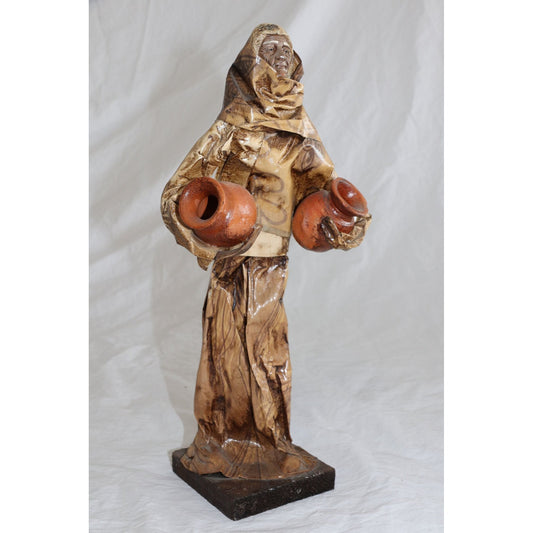 EB M.R. Elaborado A Mano Paper Mache Mexican Folk Art Figurine Male With Two Clay Water Jugs