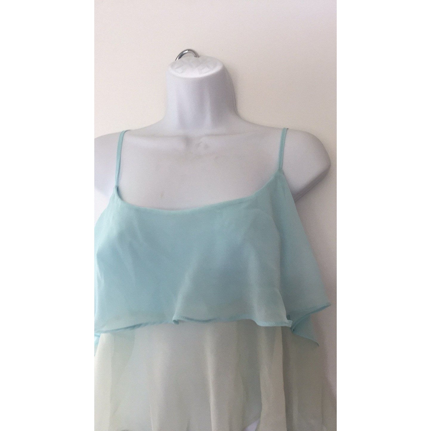 Intimates By Flora 2 Piece Negligee Lingerie Set Turquoise & Yellow Top With Adjustable Straps And "Mini Skirt" Size M