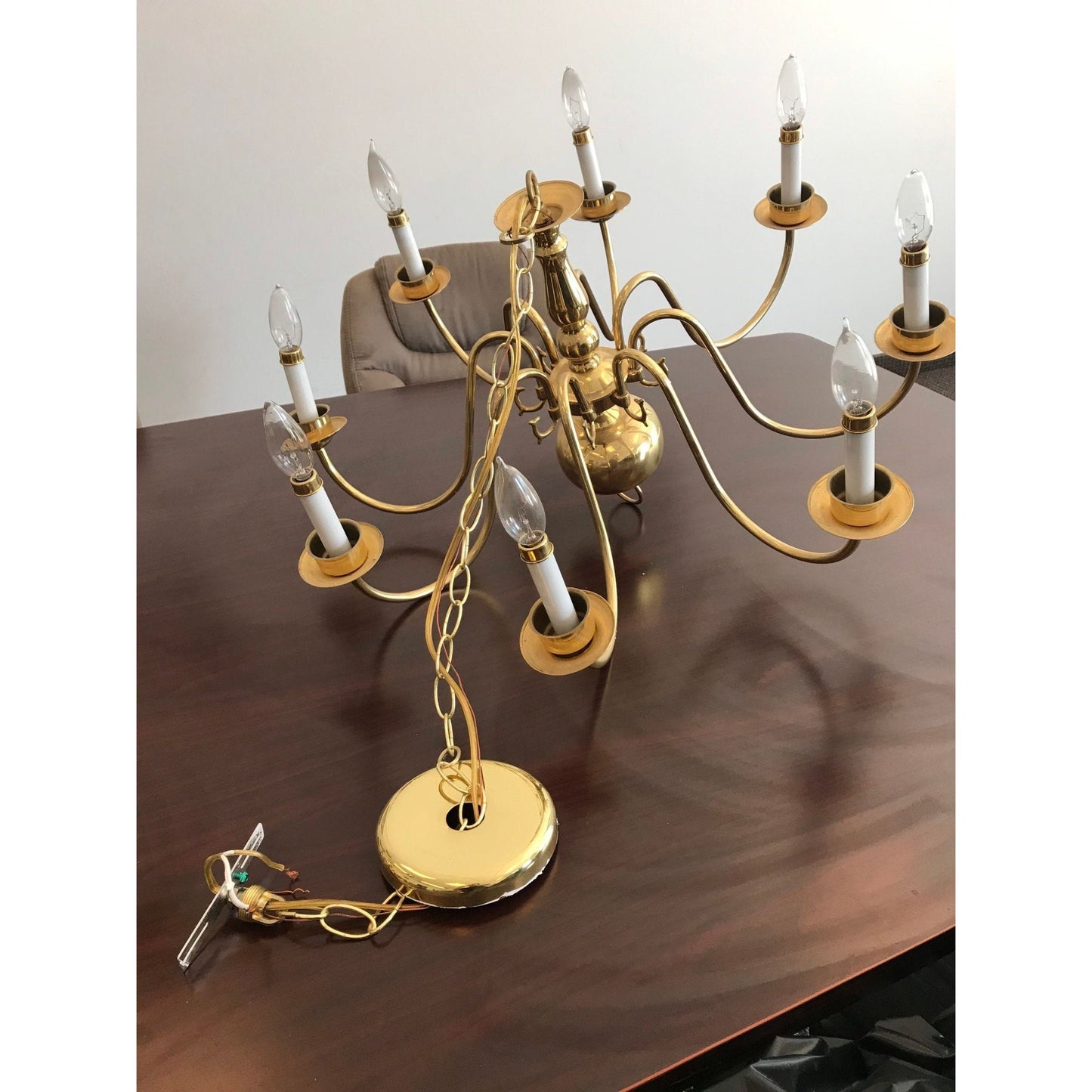 Vintage 1998 Chandelier Solid Brass Gold Ceiling Light Fixture 8 Lights