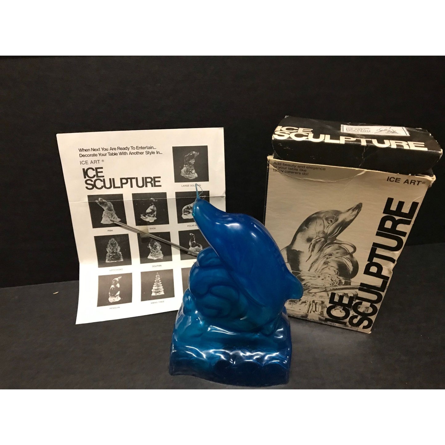 Vintage 1980's Dolphin Ice Art Sculpture On A Wave CBL Specialties Original Box And Instructions