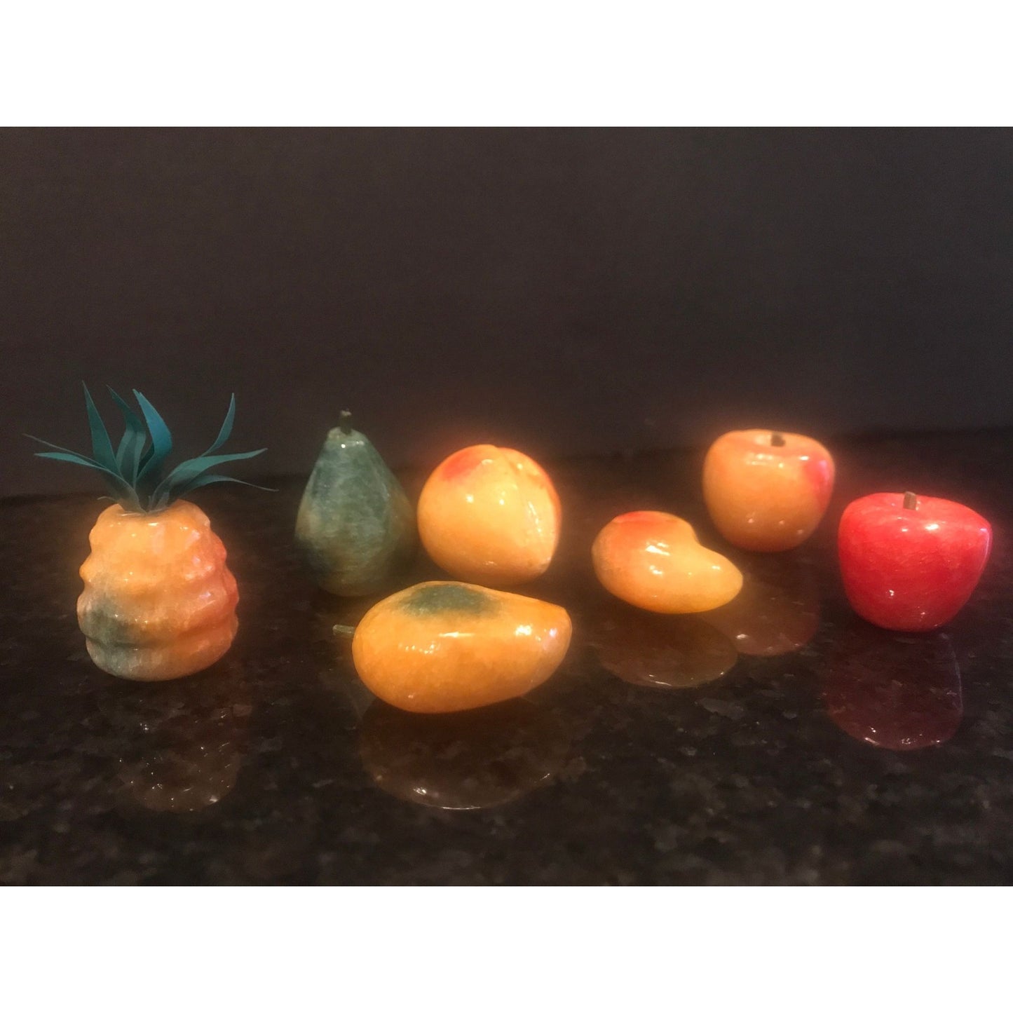 Vtg 1960's Alabaster Stone Fruit Italian Carved Marble Mid Century Décor Set of Seven