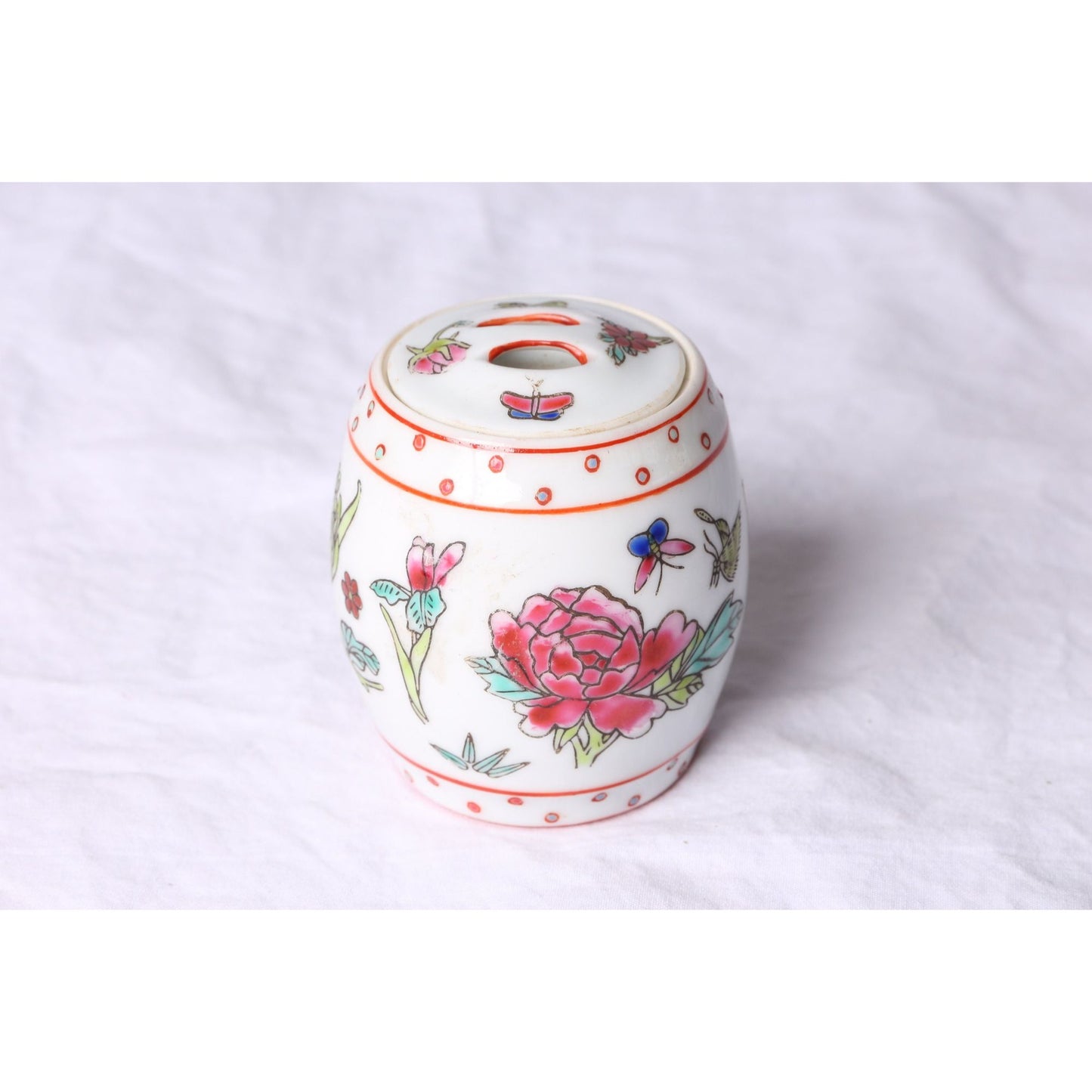 Vintage Miniature Chinese Garden Stool Miniature Chinese Jar With Lid Made In China 2 1/2"