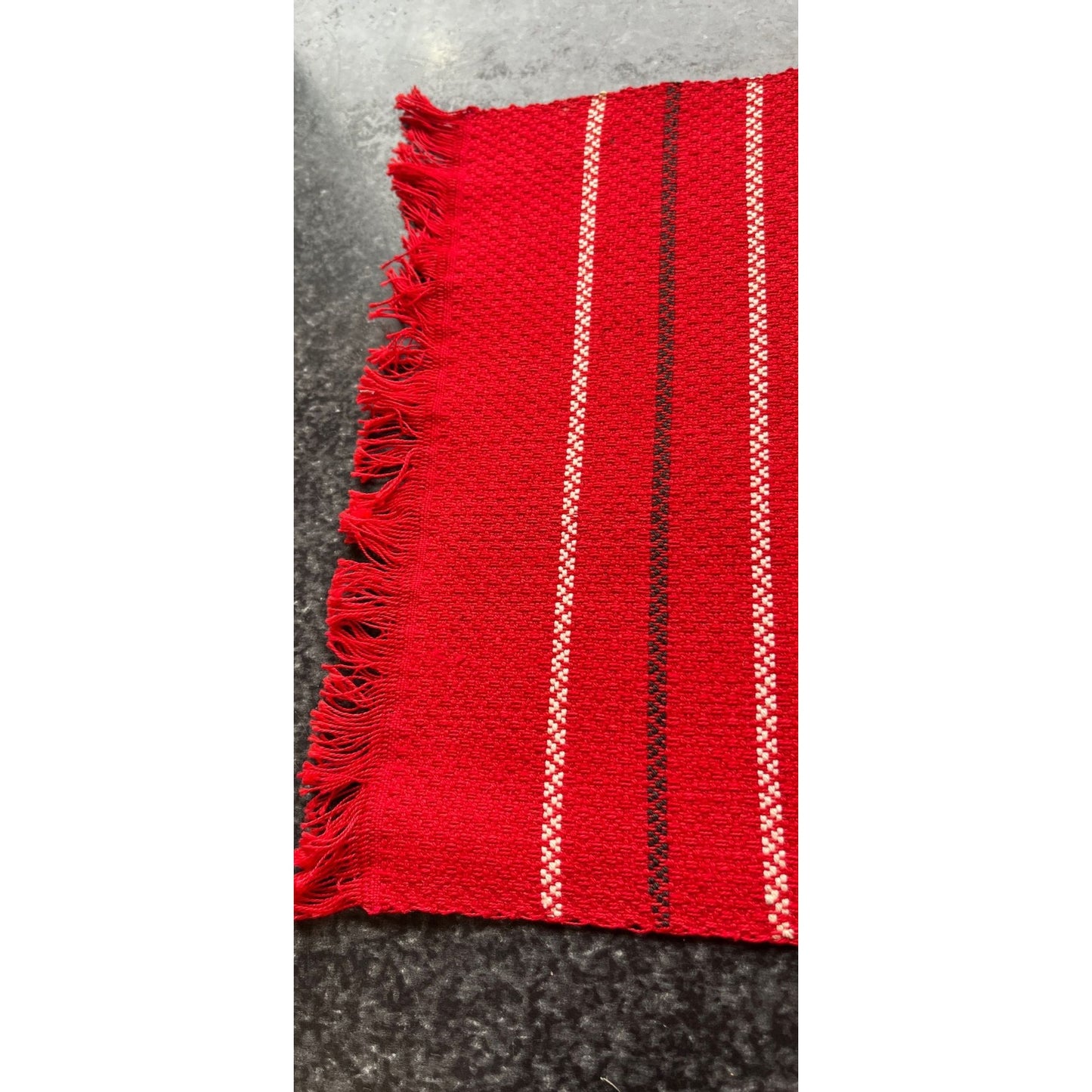 Vtg Handmade Romanian Handwoven Fabric Table Runner Red White Black Classic Romanian Textile Pattern Cotton 21" x 9"