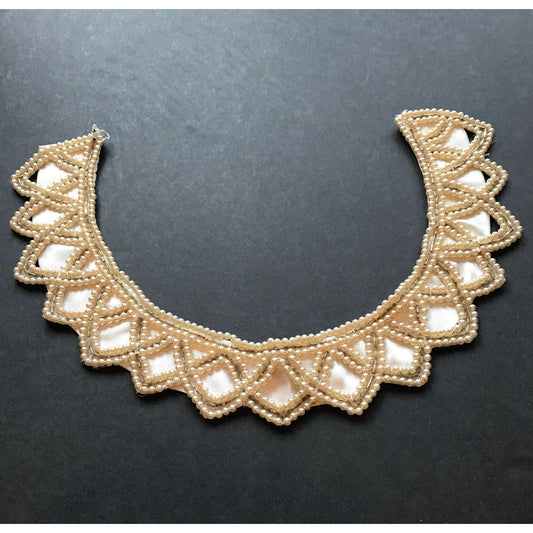 Vintage 1940's Women's Simulated Pearl and Satin Collar Choker Made In Japan Handmade Ivory