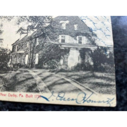 Antique 1908 Postcard 1 Cent Green Franklin Stamp "House In Bartram's Garden Near Derby PA Built 1731"