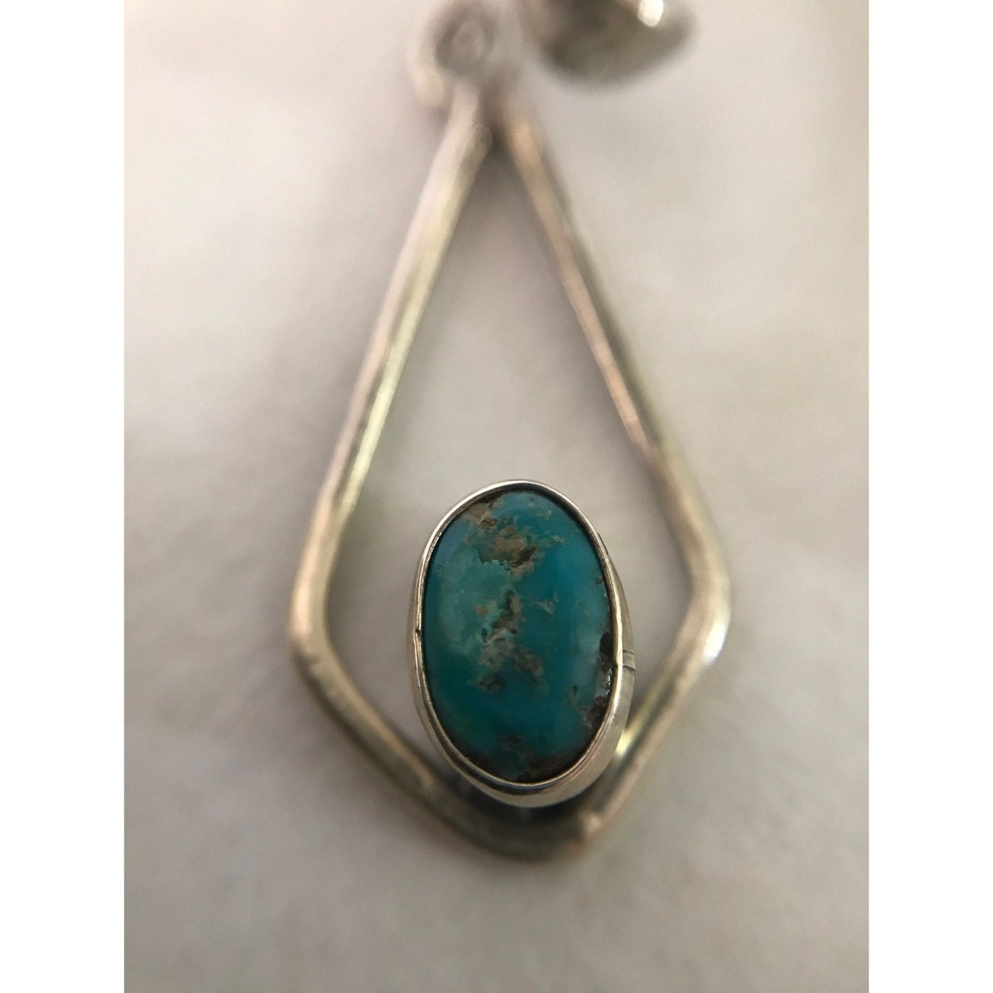 Vintage 1970's Dangle Drop With Bezel Turquoise Earrings Sterling Silver Non Pierced Clip On