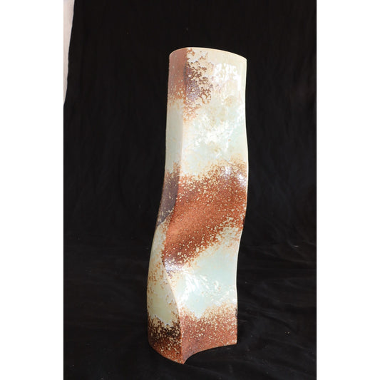 Vintage 1970's "Wavy Curvy" Handmade Ceramic Studio Pottery Vase Two Tone Glaze One Of A Kind