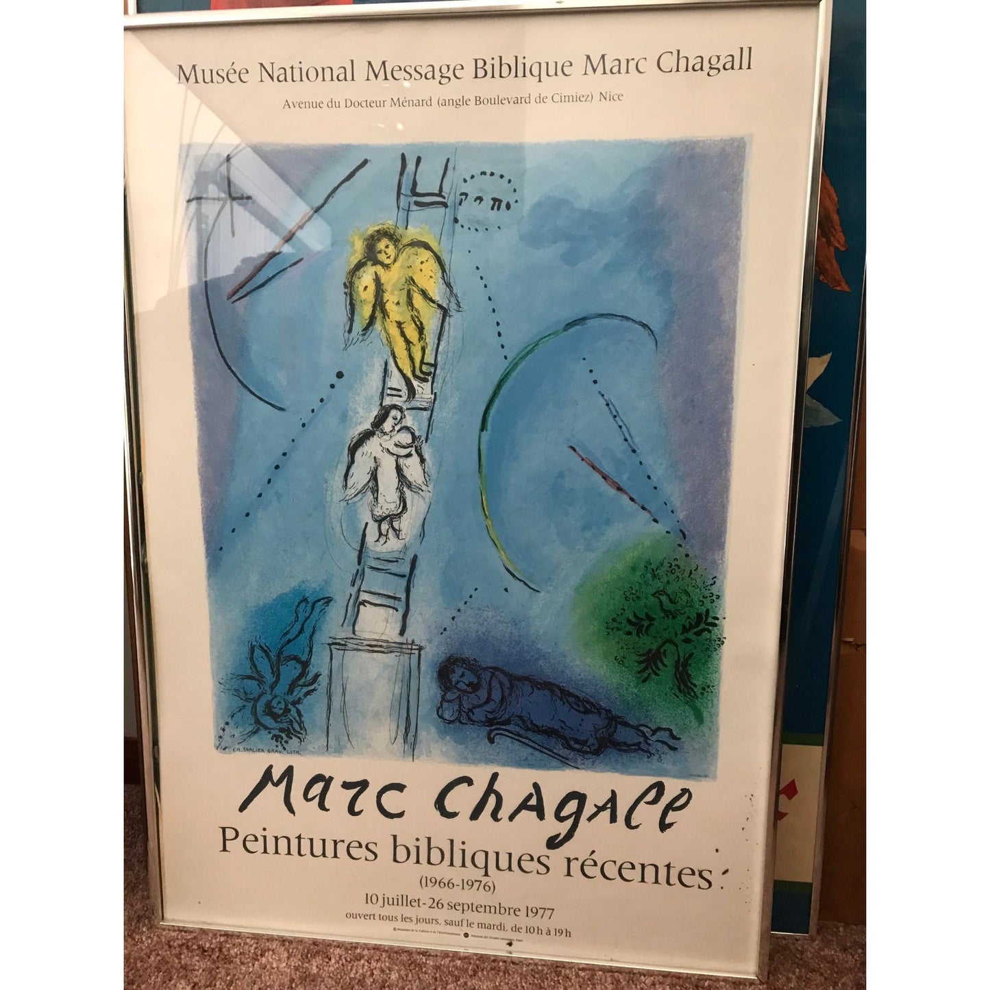 Vtg Marc Chagall 1887-1985 Poster Framed "Musee National Message Biblique" Marc Chagall "Peintures bibliques recentes" (1966-1976)