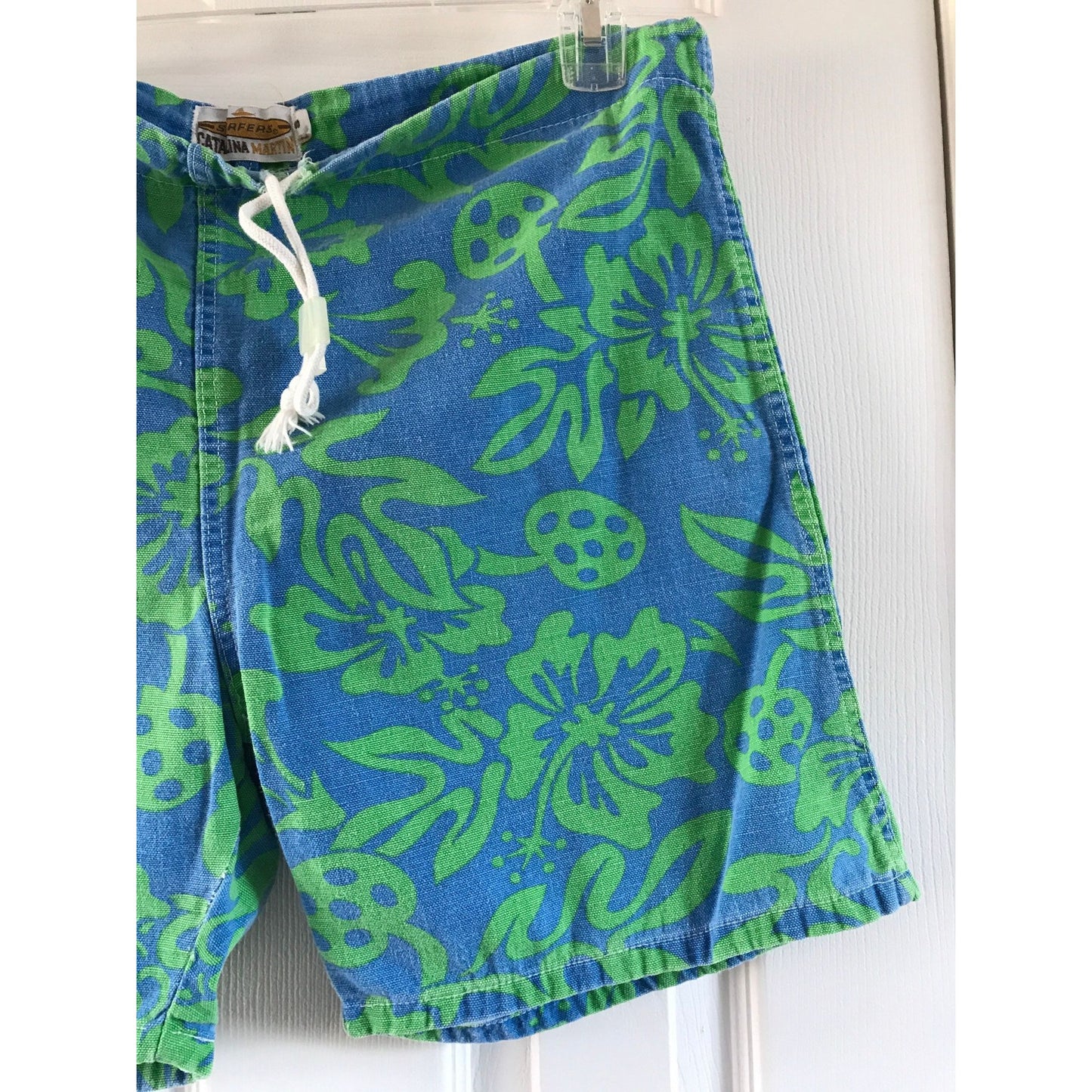 Vtg 1960's Surfers Catalina Martin Jammies Swim Trunks Size S Mod Blue & Green Flower Mushrooms