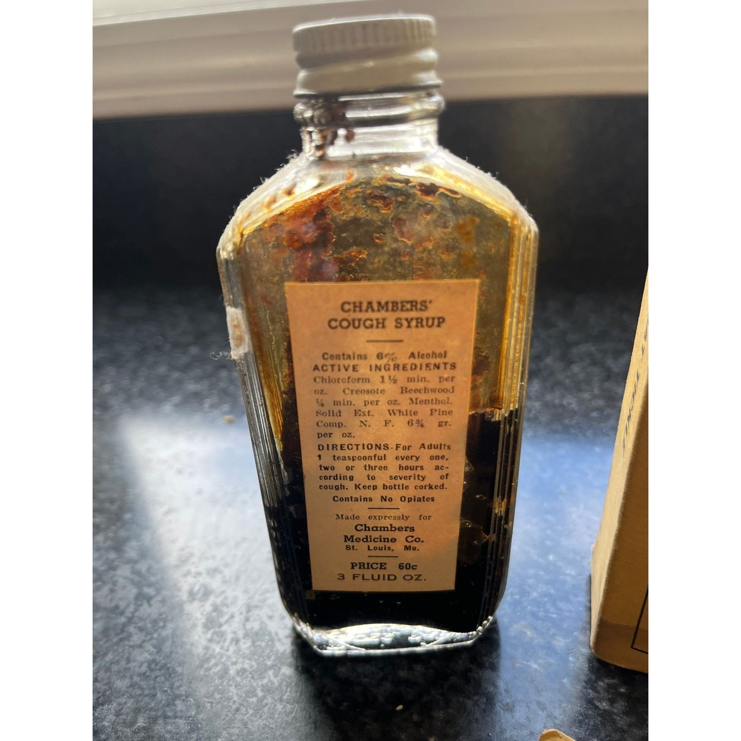 Antique Medicine CHAMBERS' Cough Syrup Original Box Antique Glass Bottle Chambers' Medicine Co. St. Louis MO