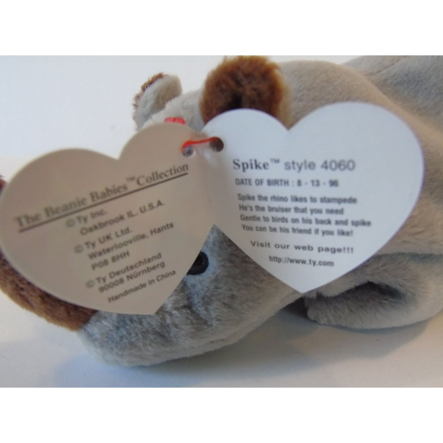 Ty Beanie Babies Spike The Rhino Birth Date 8-13-96 Style No. 4060