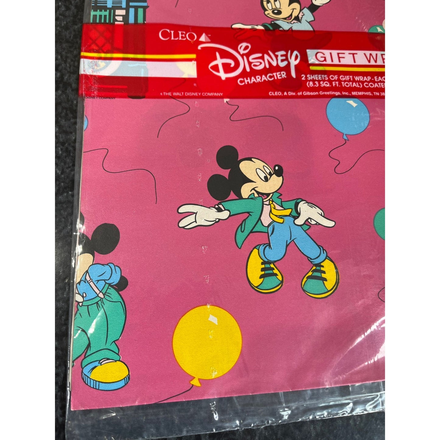 Vtg Mickey Mouse Minnie Mouse Disney Cleo Gift Wrap Wrapping Paper NEW USA Gibson Mickey & Minnie Dancing Jukebox Flowers