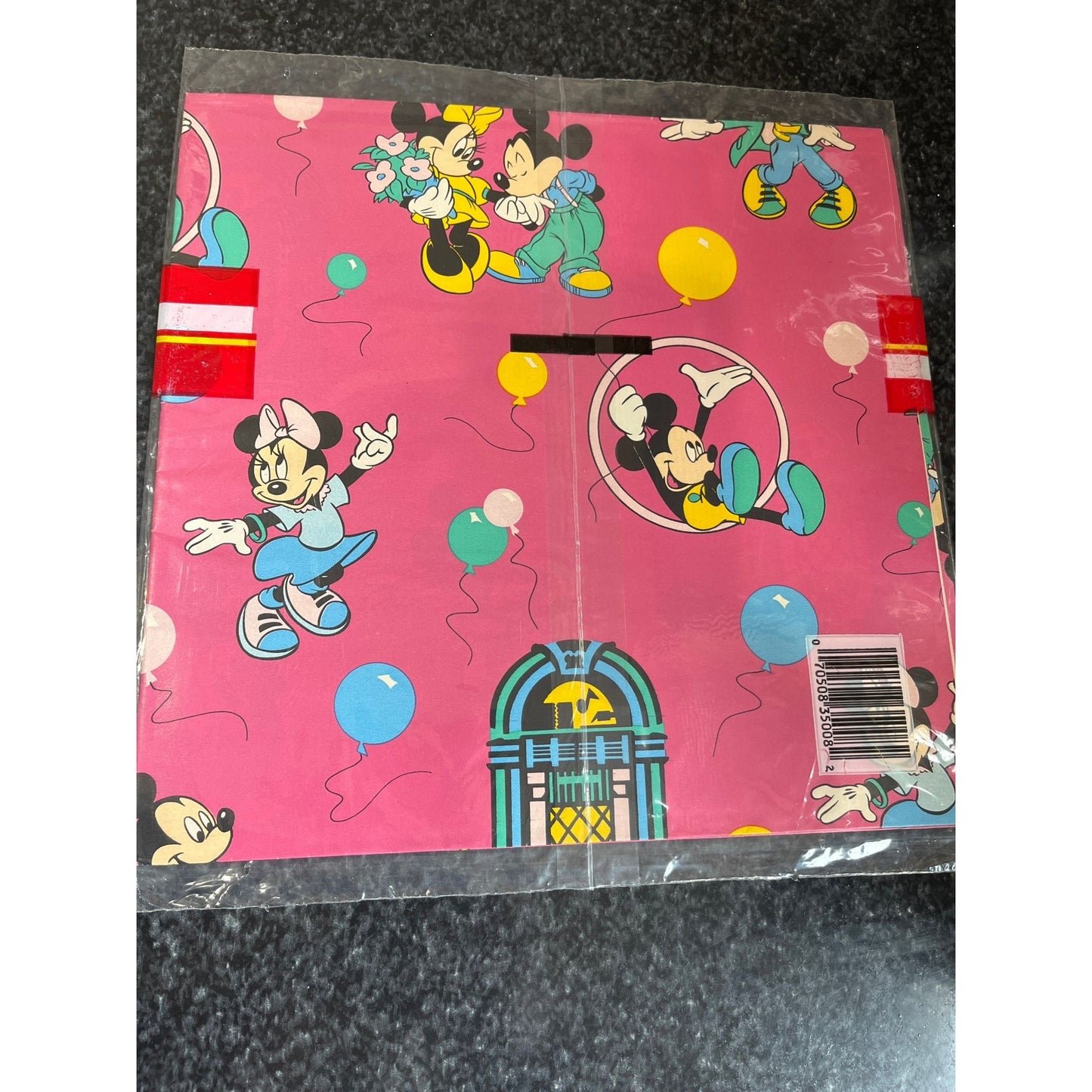 Vtg Mickey Mouse Minnie Mouse Disney Cleo Gift Wrap Wrapping Paper NEW USA Gibson Mickey & Minnie Dancing Jukebox Flowers