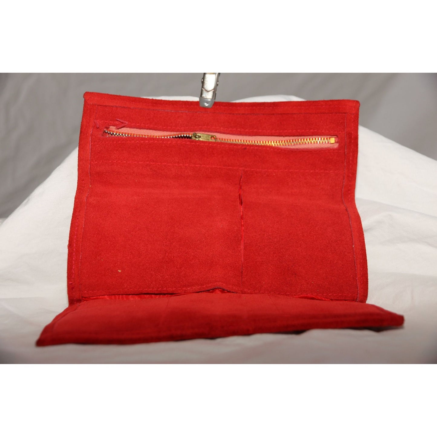 Vintage Burnt Orange Suede Jewelry Roll Up Wrap Holder Travel Case