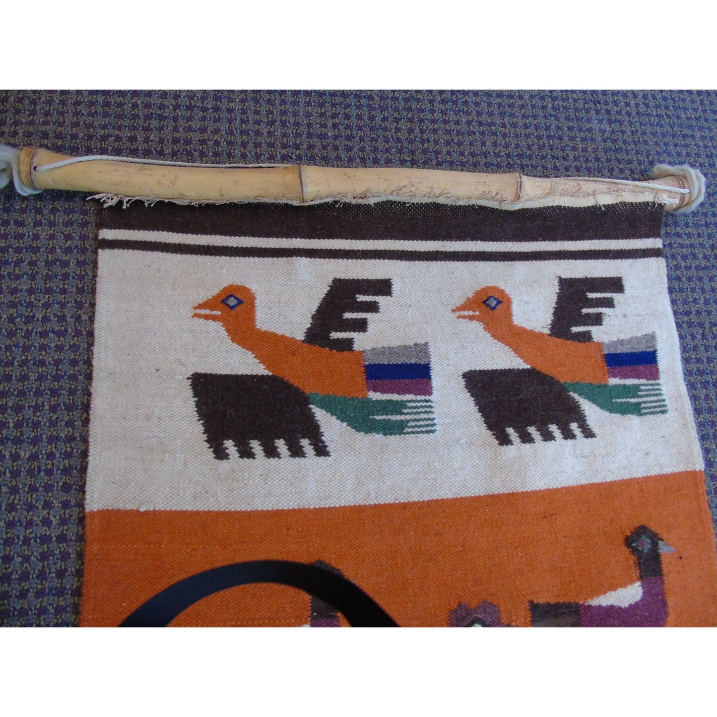 Vintage 1970’s Guatemala Handmade Hand Woven Wool Wall Hanging Sugar Cane Strip