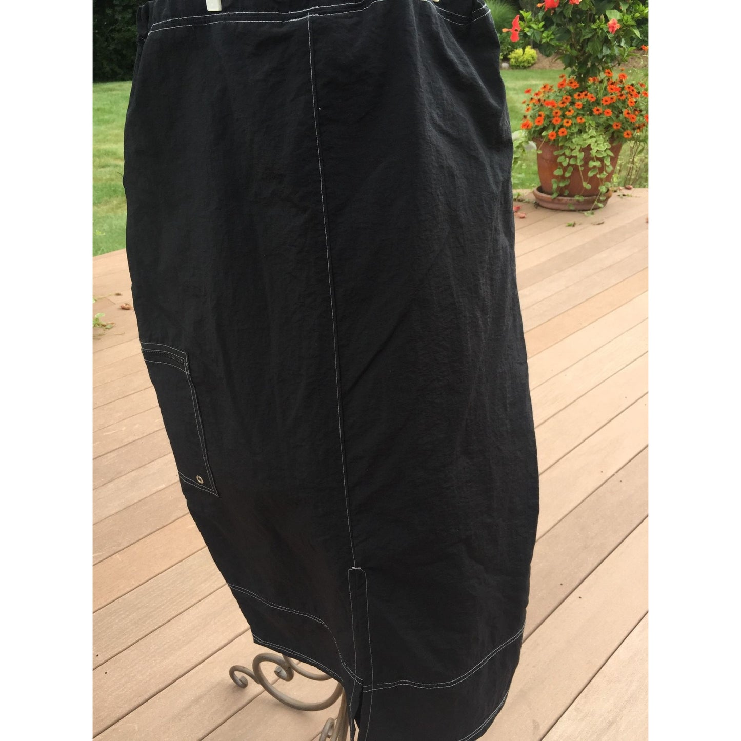 Vtg High Step Maxi Black Skirt With White Accents Three Pockets Plastic Buckle Waist