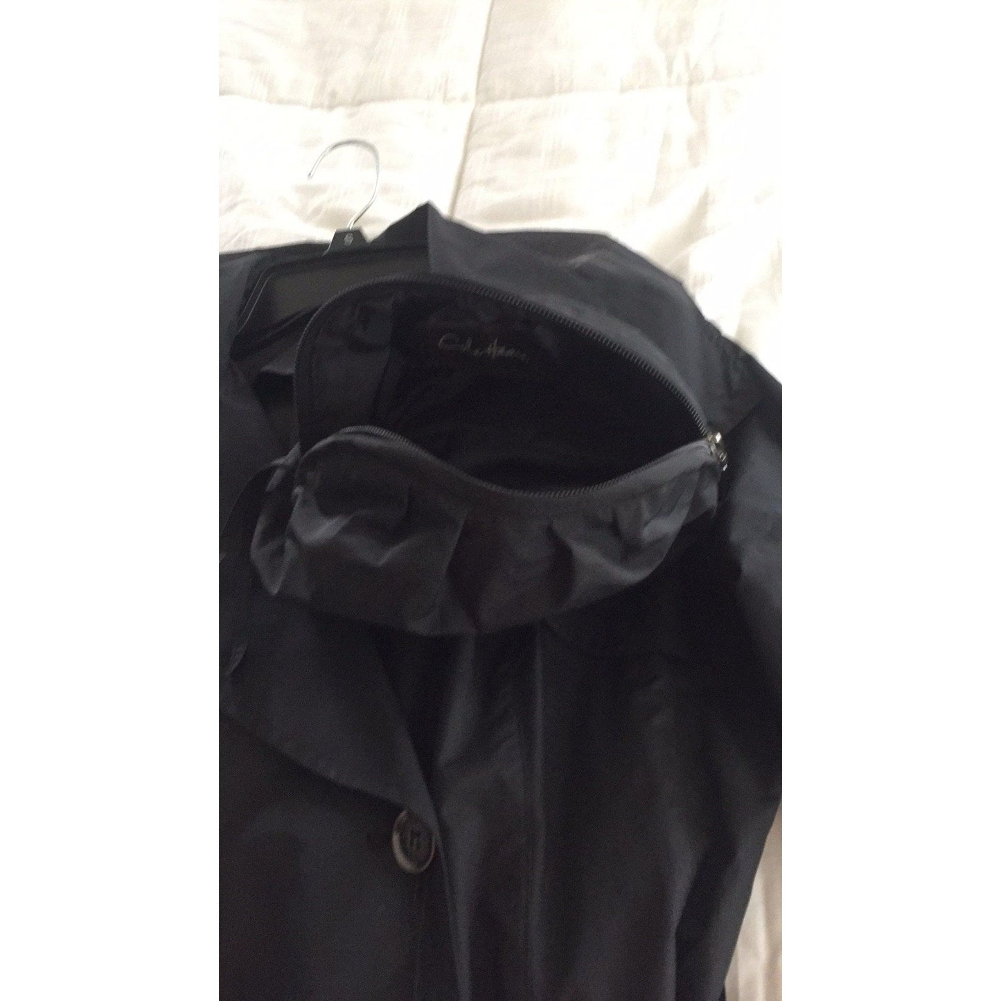 Vintage Cole Haan Portable Black Raincoat Detach Hood XS Sack NWT