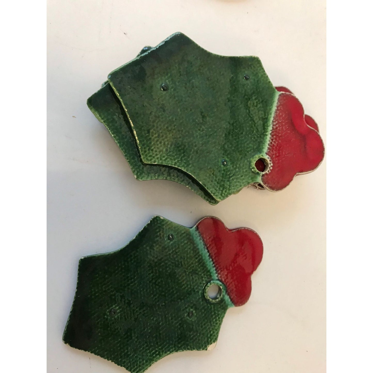 Vtg 13 Christmas Ceramic Pieces "JAM" Jo Anne Marquardt Loose From Wind Chimes Holly Snowman Stocking