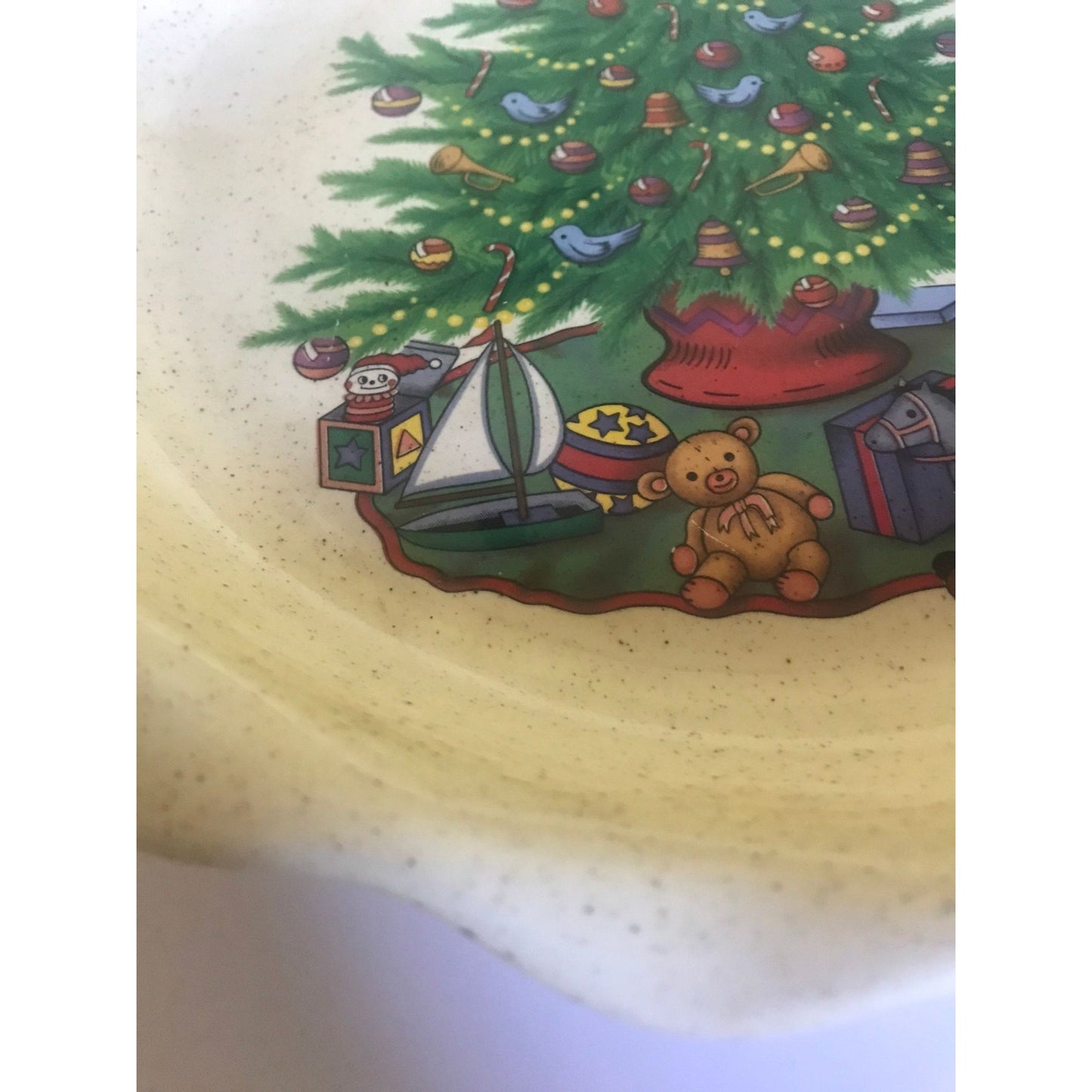 Vtg Christmas Tree With Toys Pie Tart Ceramic Dish Handmade 10" One Of A Kind Serving Piece