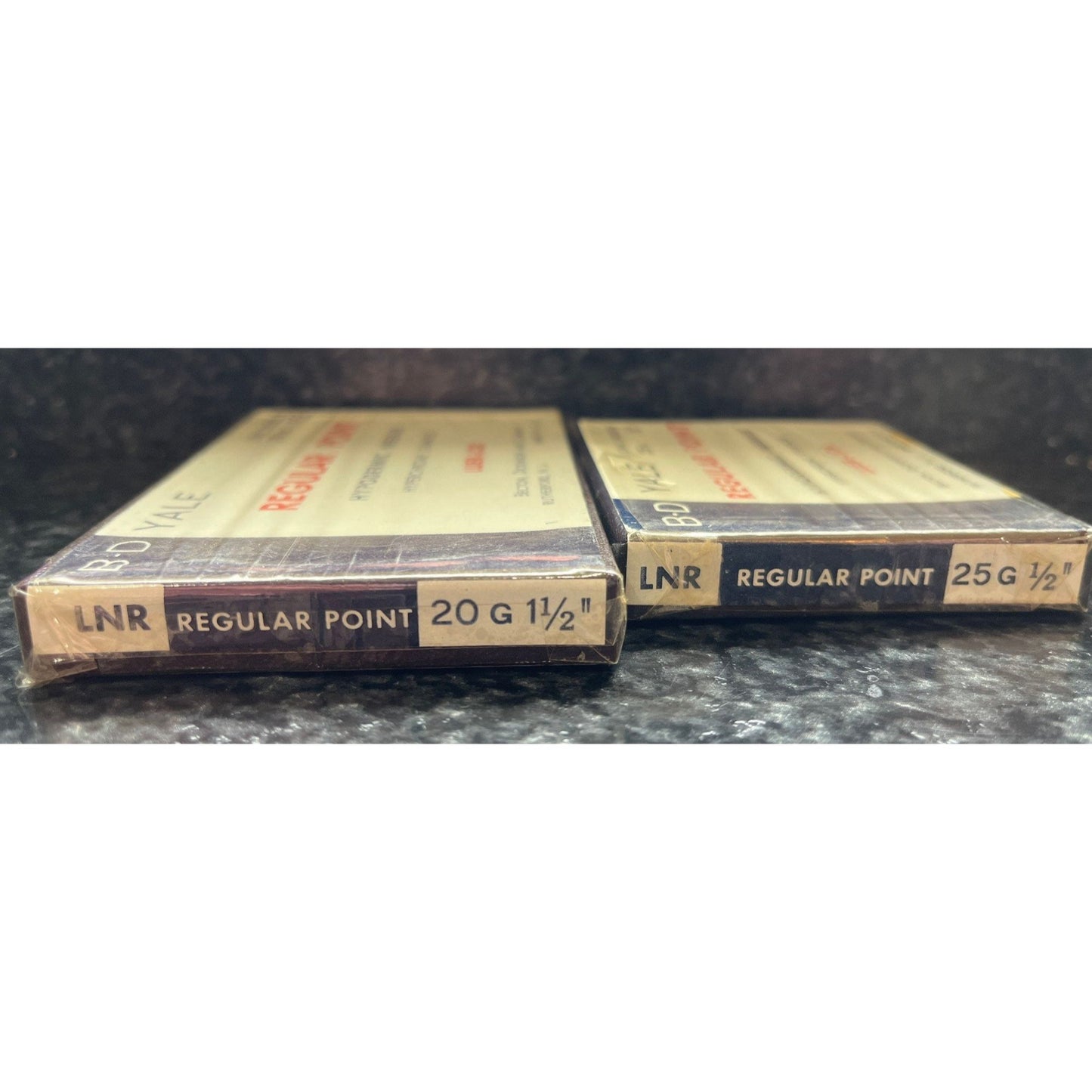 2 Unopened Box Of Vintage B-D Yale Hypodermic Needles LNR 25 G 1/2" & 20 G 1 1/2" Sealed In Cellophane