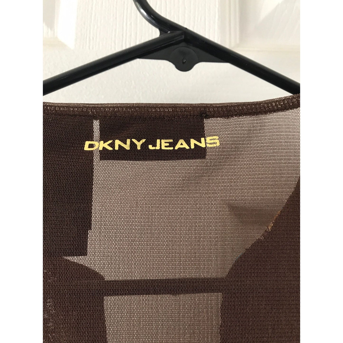 Vintage 1980's Women’s DKNY Sheer Blouse Jeans 100% Nylon Mirror Embroidered Brown XS India NWOT