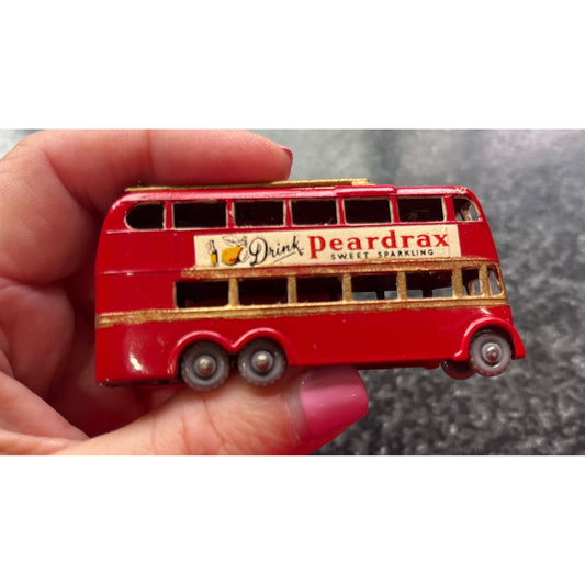 Vtg Matchbox London Red Trolley Bus LESNEY England Drink Peardrax Sweet Sparkling Cheswick Kew Brentford 667