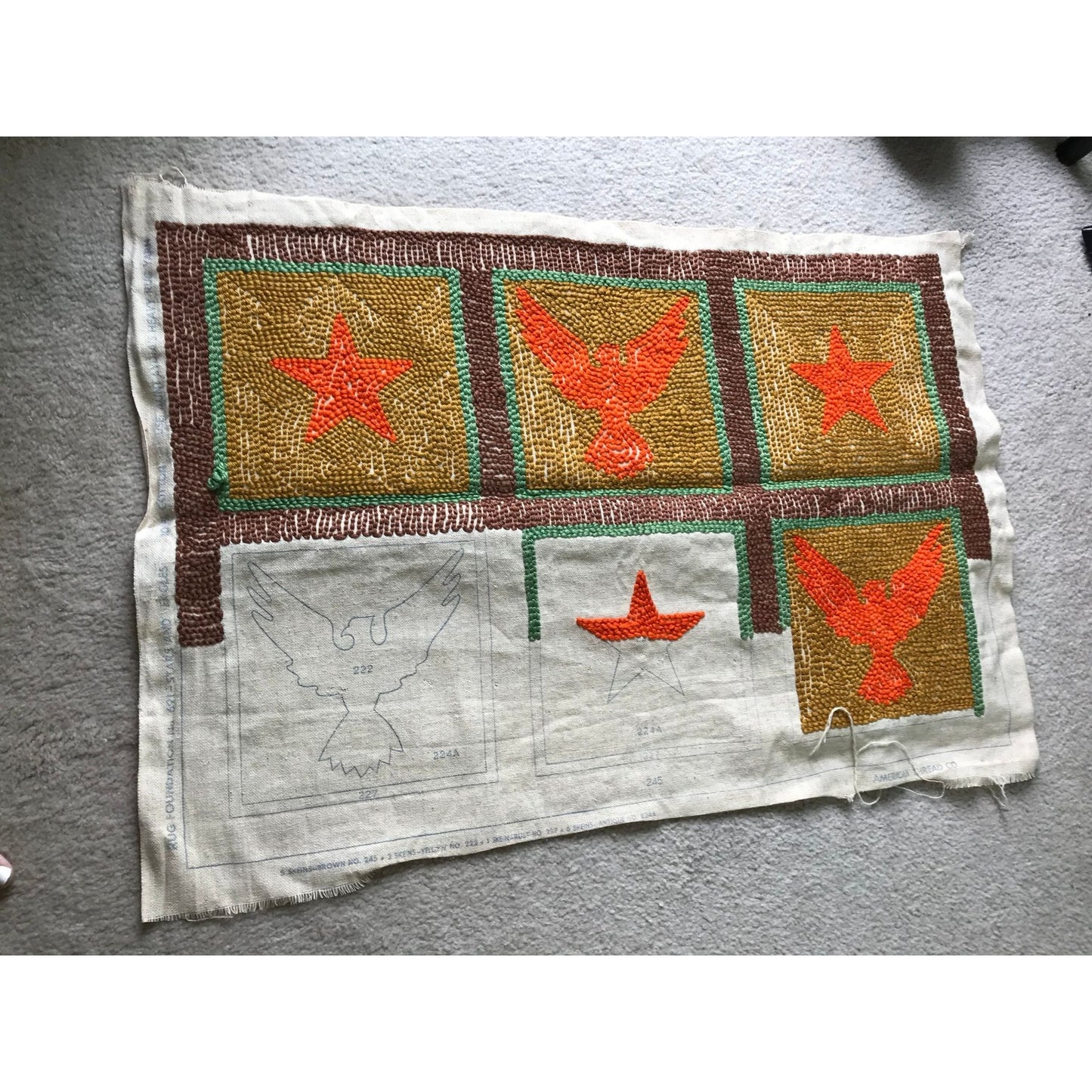 Vtg 1970's Handmade Punch Needle Wall Hanging Stars And Eagles Pattern 24" x 36" Aunt Lydia's No. 691