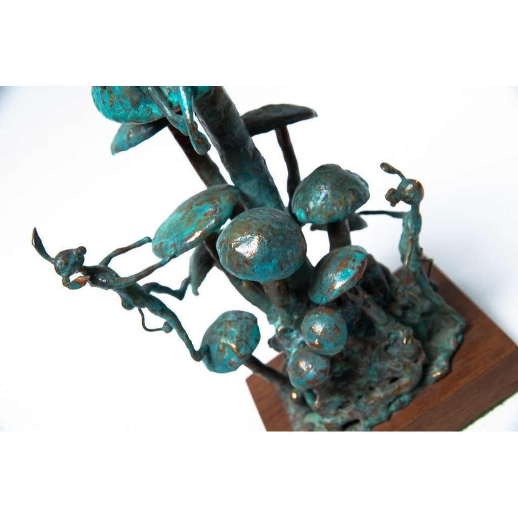 Vtg 1970’s Bronze Sculpture Art Pan Mushroom Fantasy Signed Artist EVANS Handmade