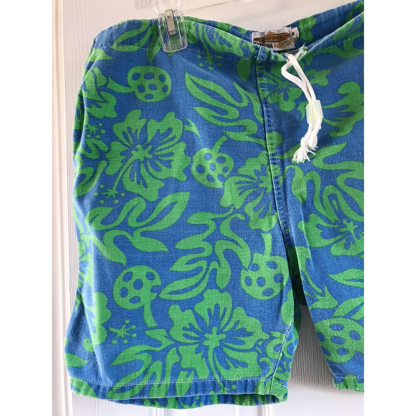 Vtg 1960's Surfers Catalina Martin Jammies Swim Trunks Size S Mod Blue & Green Flower Mushrooms