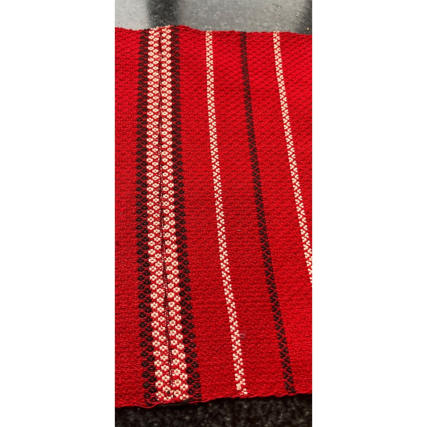 Vtg Handmade Romanian Handwoven Fabric Table Runner Red White Black Classic Romanian Textile Pattern Cotton 21" x 9"