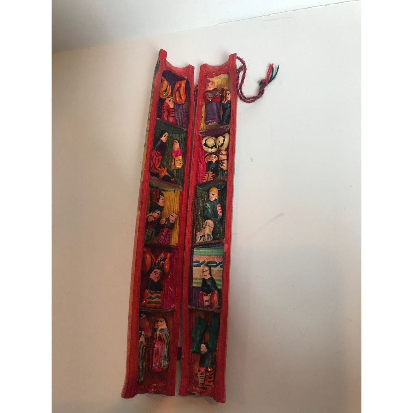 Vtg Peru Retablo Diorama Peruvian Folk Art Wood Folding Tube Handmade Hand Dyed Wood Leather Ceramic Yarn Cactus