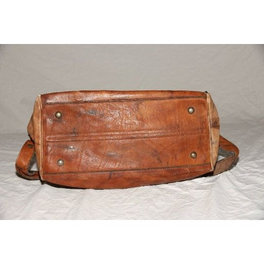 Vintage Genuine Leather Carry On Bag Luggage Handmade In Argentina Shoulder Cross Body Strap