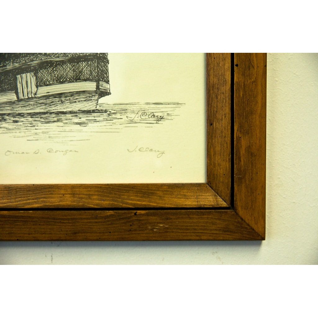 Vtg “OMAR D. CONGER” Ship Great Lakes Artist J. Clary 59/180 Signed Framed Black & White Maritime Art