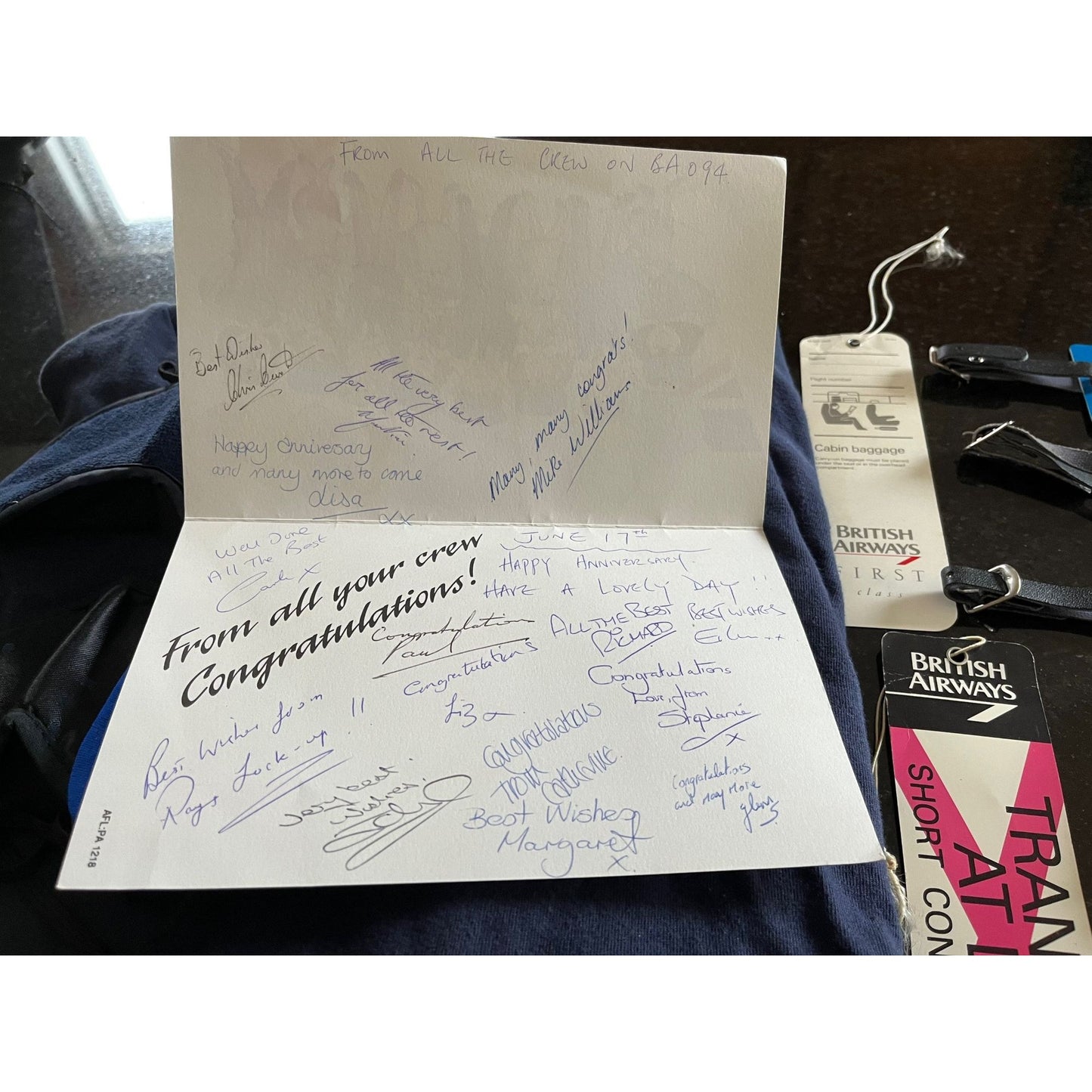 Vintage 1993 Collection Of 13 British Airways First Class Items & Signed Card From The Entire Crew To My Parents