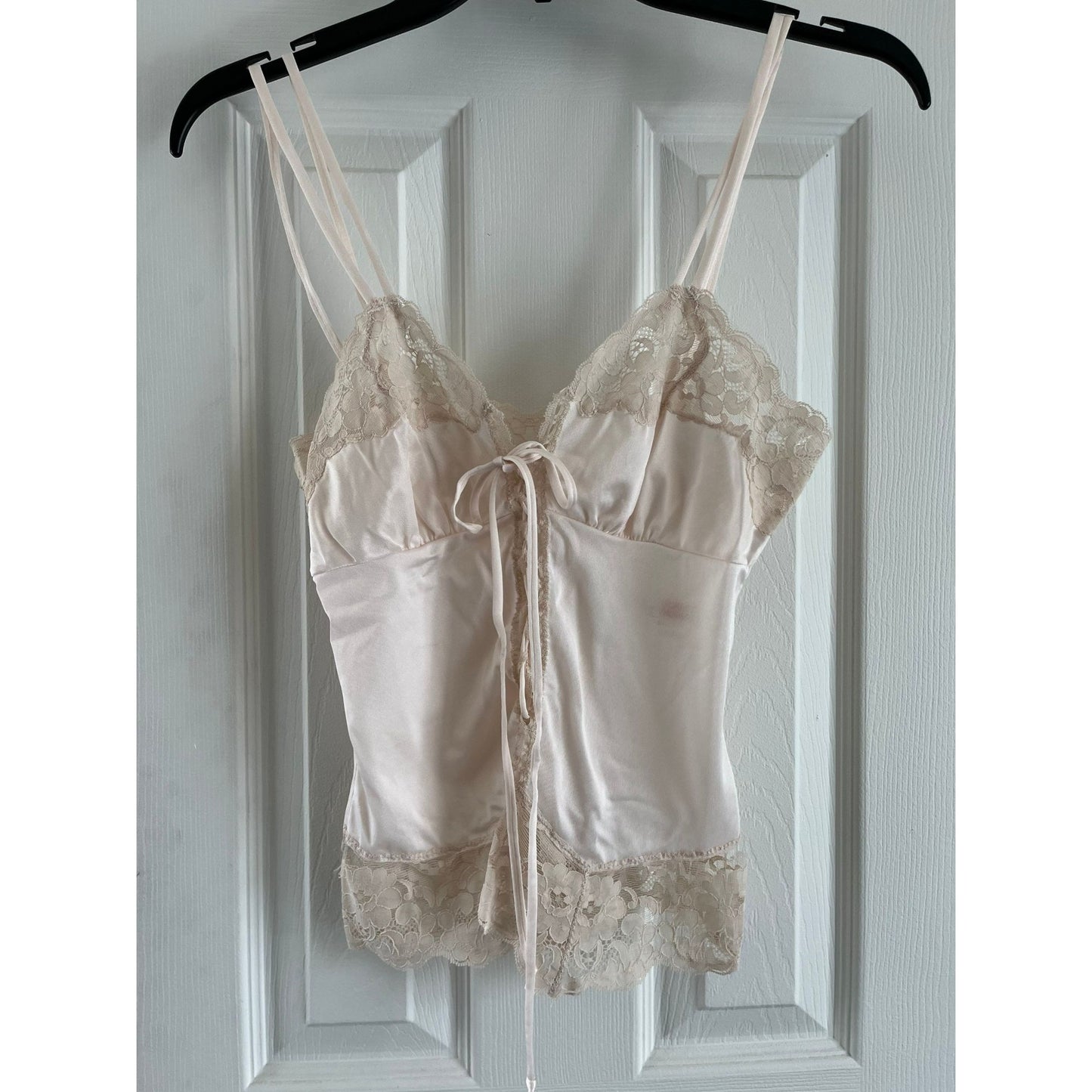 Vtg Formfit Rodgers Saks Fifth Avenue Silk 2 Piece Lingerie Lace Up Front Beige Lace Rosettes Camisole &  Shorts Size 4