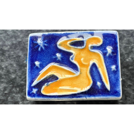 Vintage Creazioni Luciano Made In Italy Salerno Colorful Handmade Tile Matisse Like Women & Stars Matchbox 2" x 1 1/2"