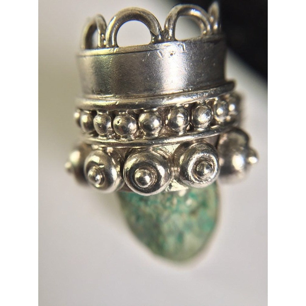 Vtg 1960's Aztec - Maya Warrior Ring Carved Turquoise Head Sterling Silver 925 Taxco Mexico Size 6