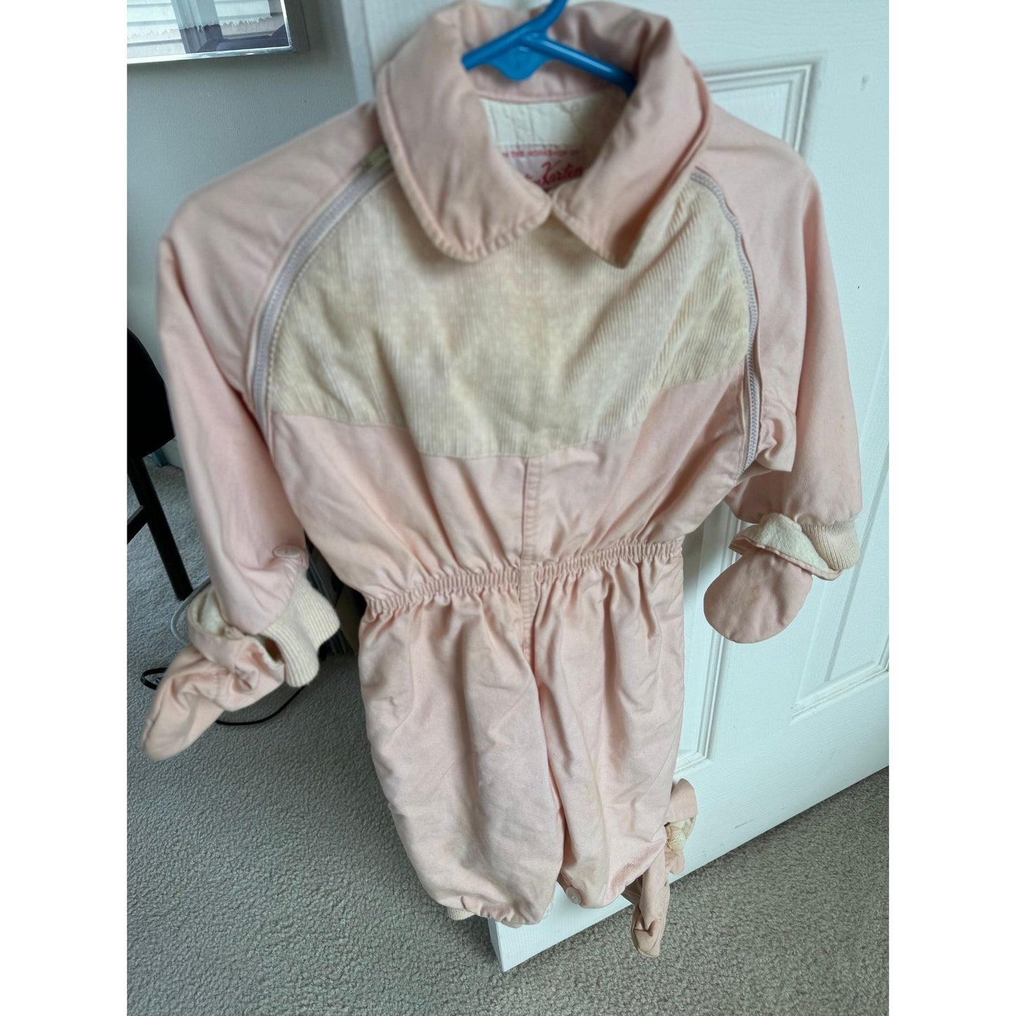 Vtg 1950s The Workshop of Morton Karten Girl's Pink Winter Snow Bunny Suit Wind & Rain Resistant 3-6 Mos. Zipper Sides Mittens Bootie