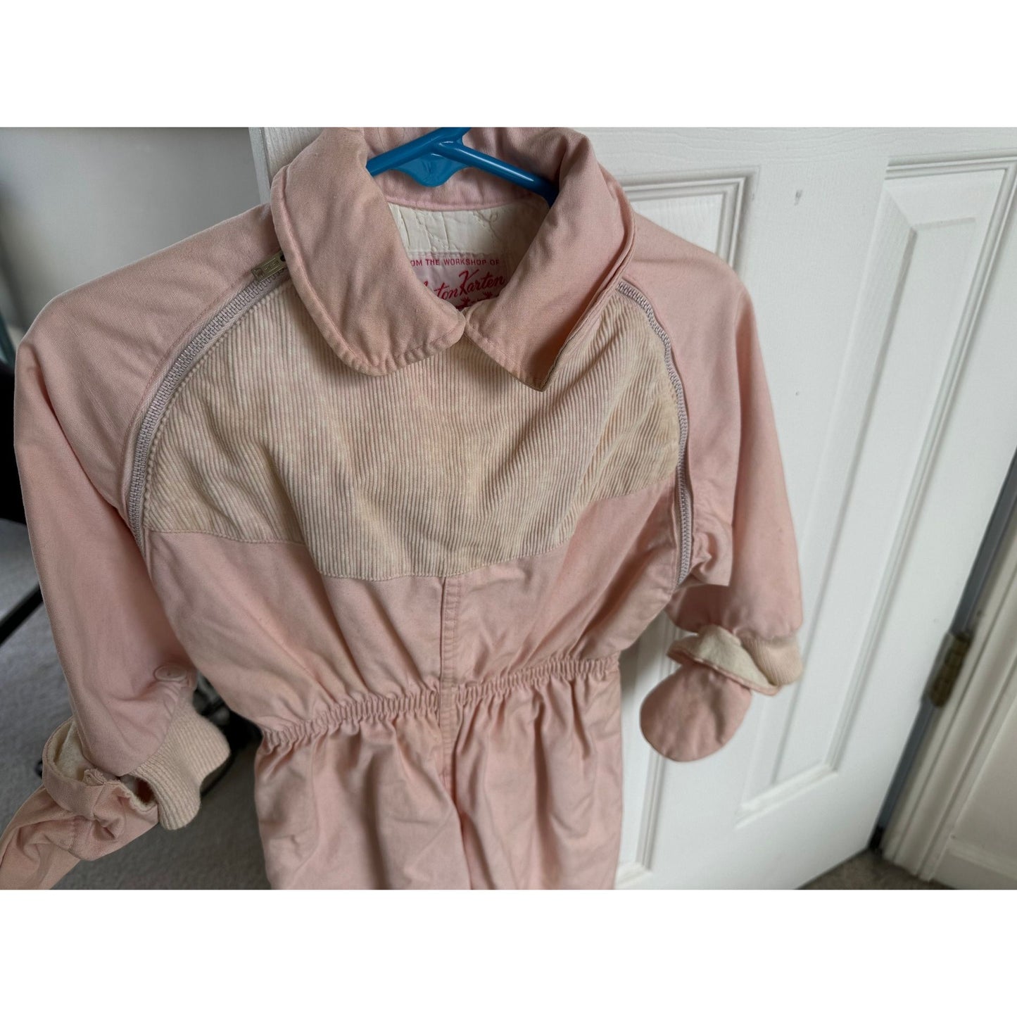 Vtg 1950s The Workshop of Morton Karten Girl's Pink Winter Snow Bunny Suit Wind & Rain Resistant 3-6 Mos. Zipper Sides Mittens Bootie