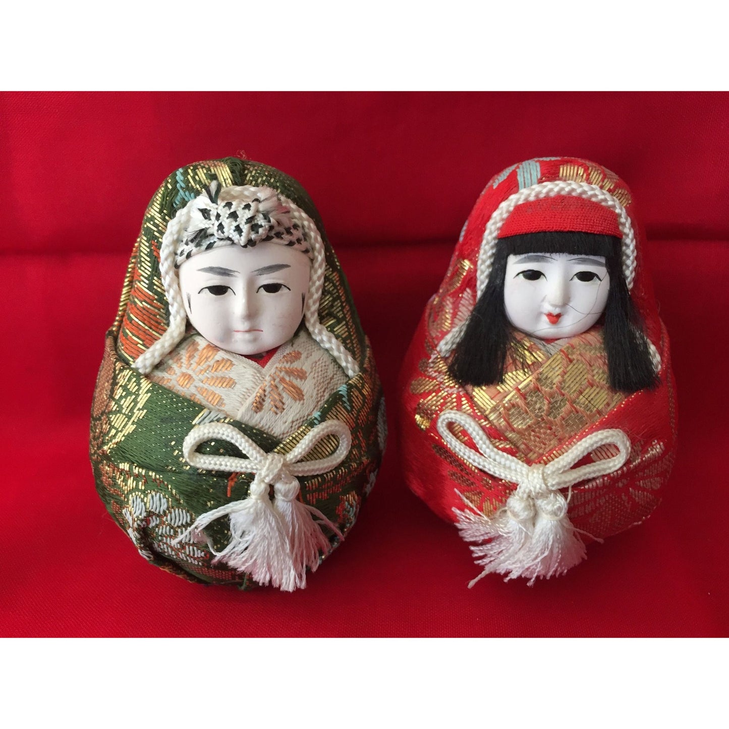 Handmade Emperor and Empress Ginger Jar Dolls With 100% Silk Kimonos Multicolor Hand Painted 3 1/4"