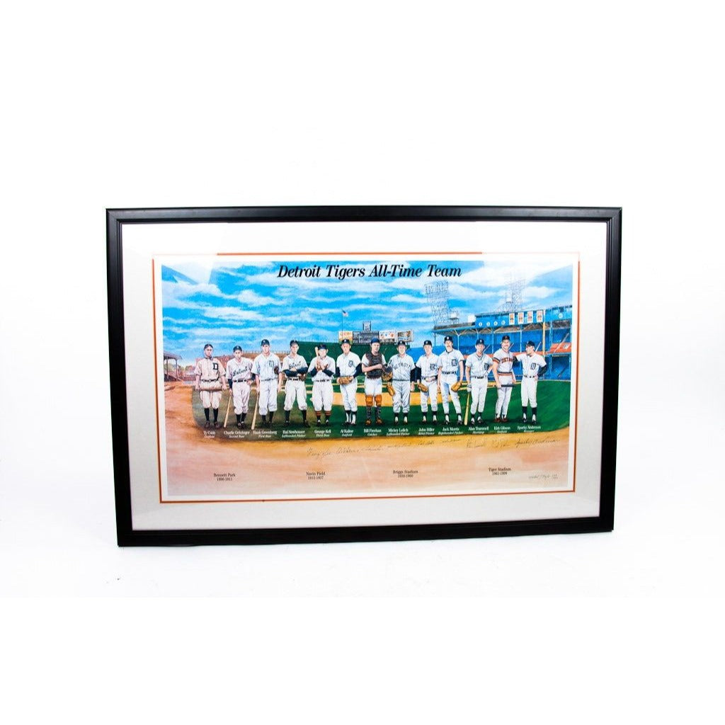 Detroit Tigers All Time Team Lithograph Signed Framed COA 1999 Nine Autographs Mint Condition