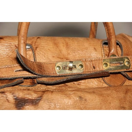 Vintage Genuine Leather Carry On Bag Luggage Handmade In Argentina Shoulder Cross Body Strap