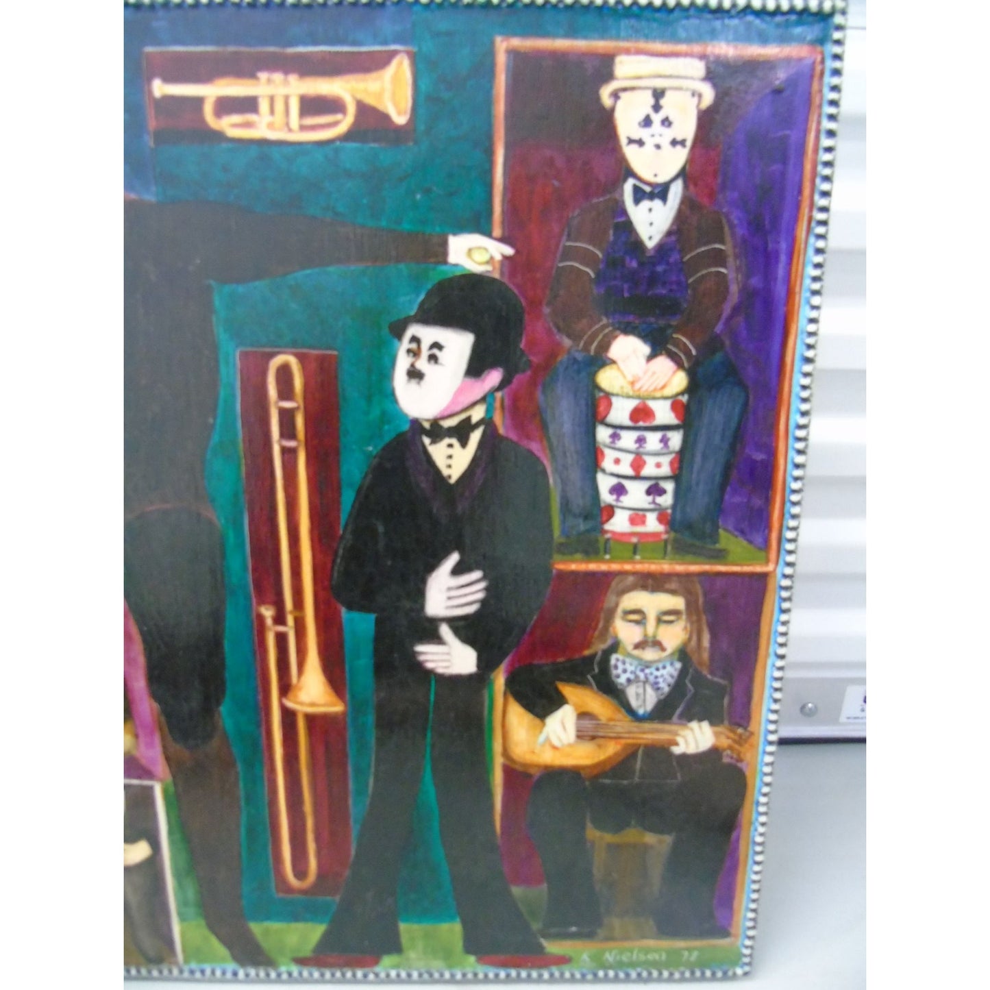 1972 Ken Nielsen Art Painting Oil On Wood “MUSICAL CAPERS” Vintage Mexico Provenance