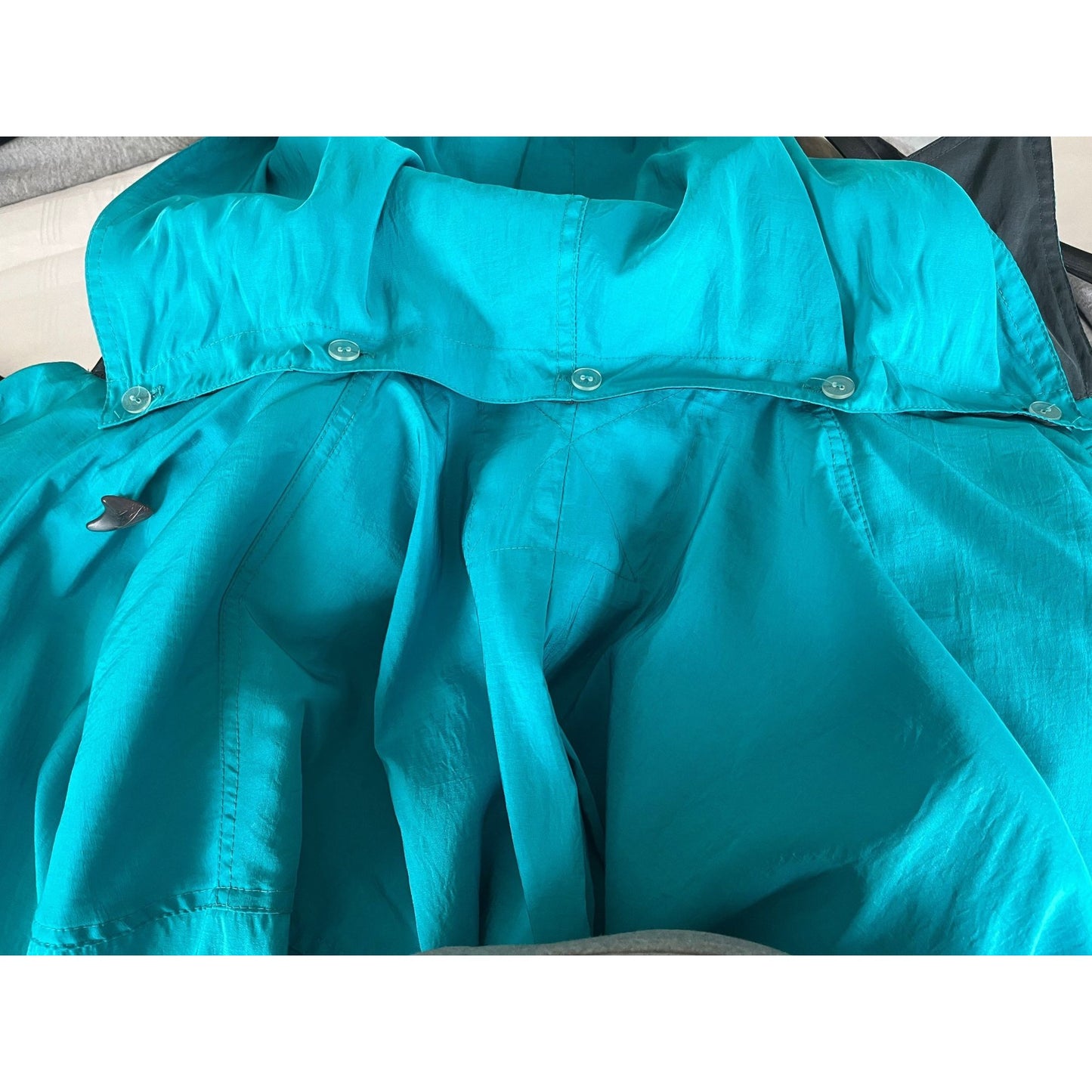 Vtg MYCRA PAC Designer Wear Raincoat Coat Hooded Turquoise & Black Teflon Fabric Protector San Francisco Size 7