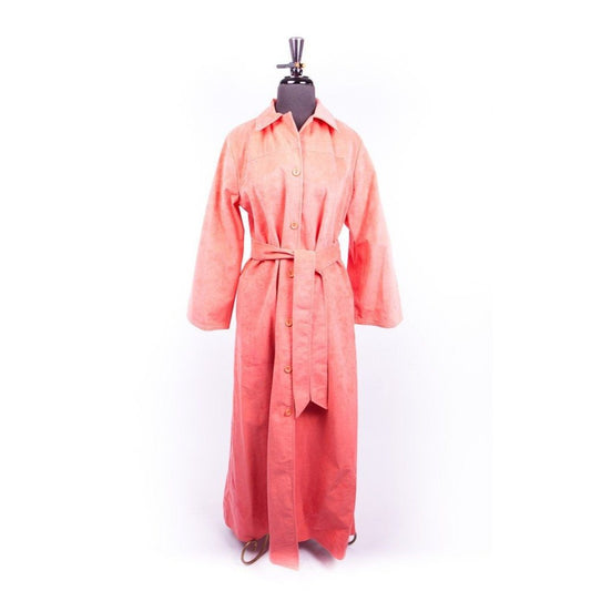 Vintage 1970’s Christian Dior Coat Saks Fifth Salmon Maxi Dress Mint S 14 Ultra Suede Attached Belt