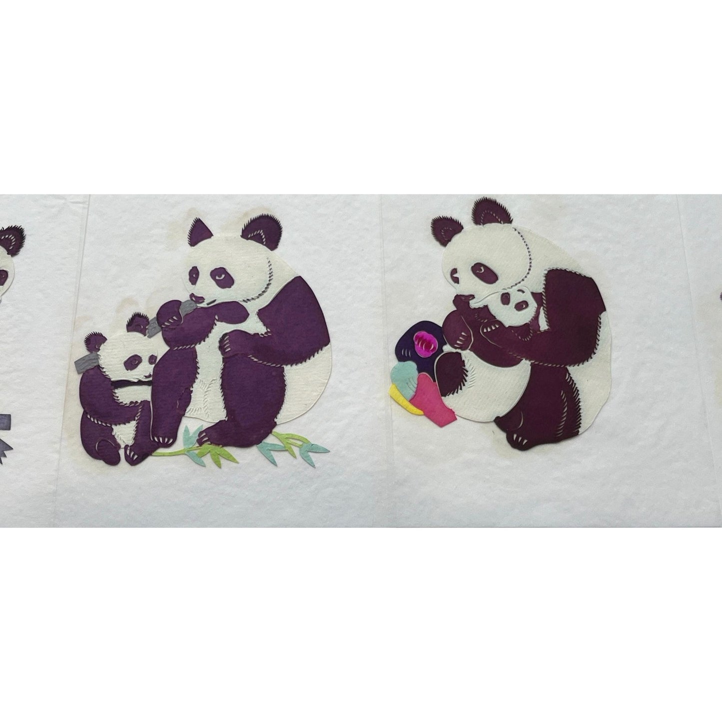 Vtg Various Chinese Colorful Panda Bear Families J1-10 Chinese Folk Art Traditional Chinese Paper Cuts People's Republic of China