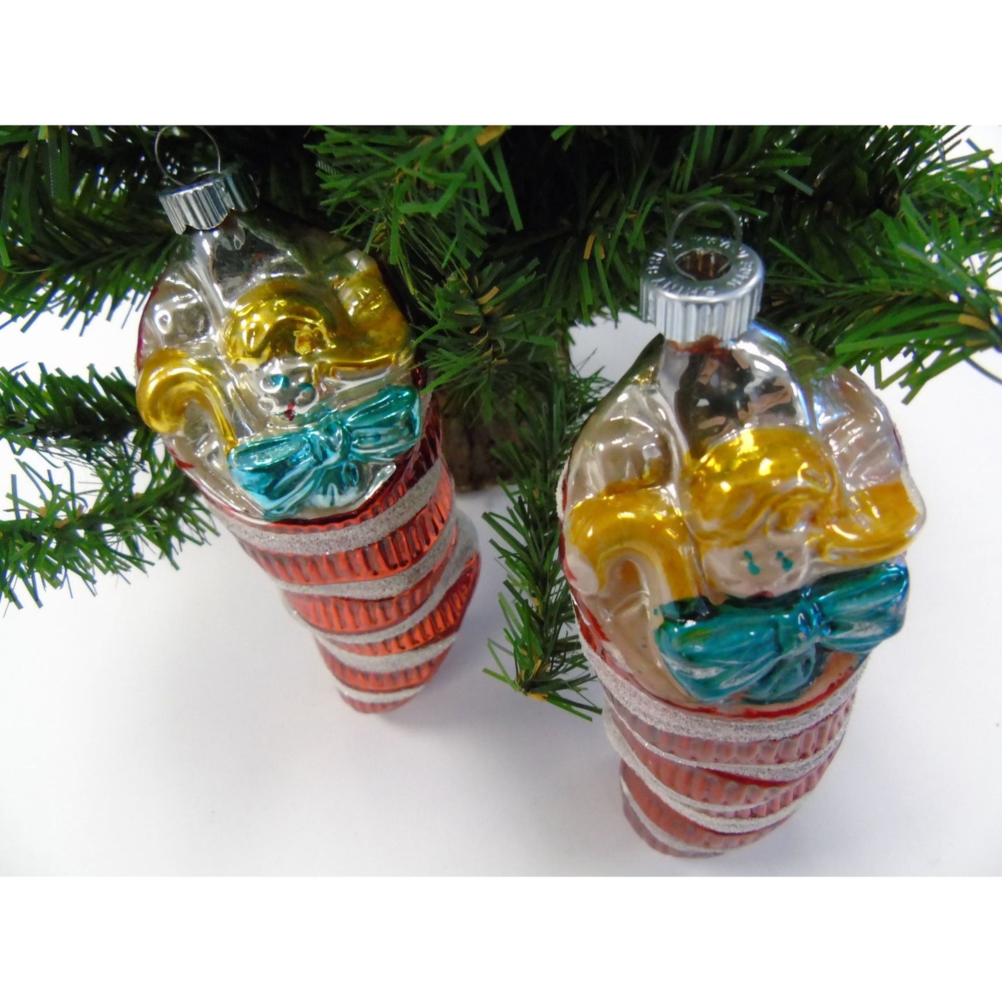 Vintage 1970's Glass Christmas Stocking Ornaments Shiny Brite Made In USA 2 Each Sold Separately