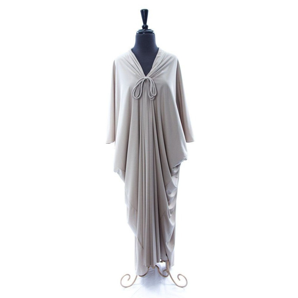 Vintage 1970's Maxi Dress Lucie Ann Beverly Hills Lounge Wear Hostess Gown Saks Fifth Avenue Taupe Large