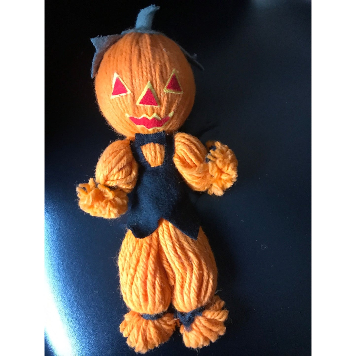 Vintage 1960's Handmade Pumpkin Halloween Doll Made In Japan Original Label Gold Thread Tag For Hanging